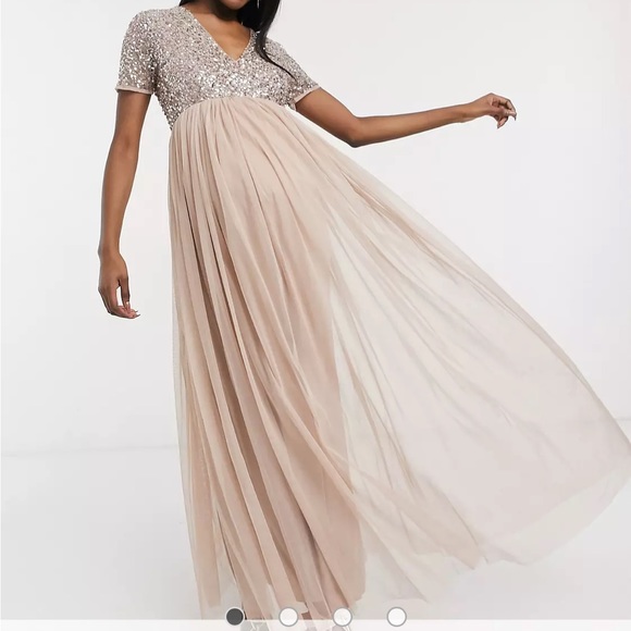 Maya Maternity Bridesmaid v neck maxi tulle dress with sequins - Picture 5 of 7